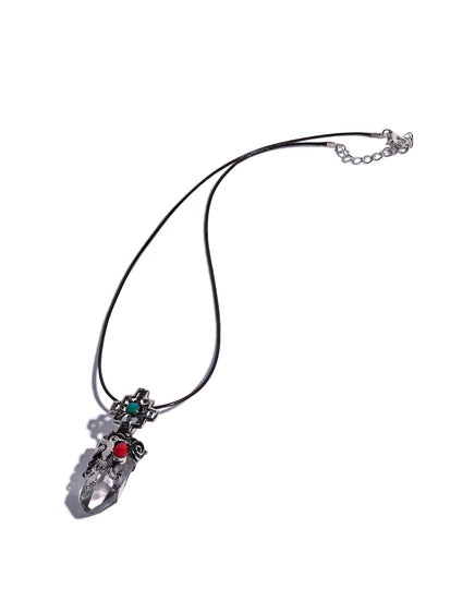 950 Peruvian Silver, Stone and Crystal Pendant Necklace - Hummingbird and Chakana 1 | j0582