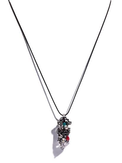 950 Peruvian Silver, Stone and Crystal Pendant Necklace - Hummingbird and Chakana 2 | j0582