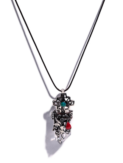 950 Peruvian Silver, Stone and Crystal Pendant Necklace - Hummingbird and Chakana | j0582