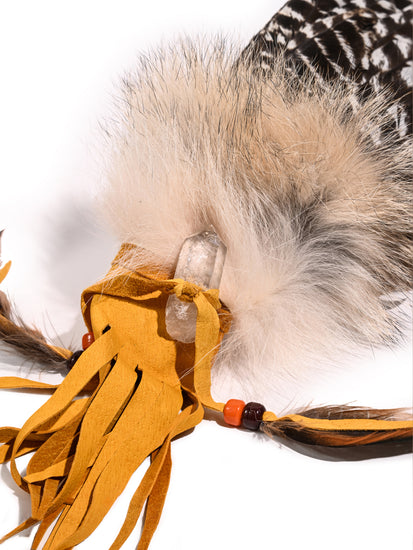 Sacred Prayer Feather Fan with Quartz | si0519-Narrow-Tan