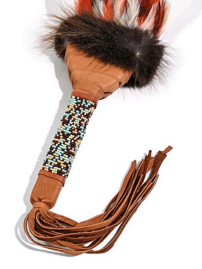 Sacred Prayer Feather Fan with Beaded Handle | si0572-Brown-Dark-Tips-Feathers