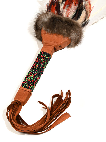 Sacred Prayer Feather Fan with Beaded Handle | si0572-Brown-Dark-Tips-Feathers