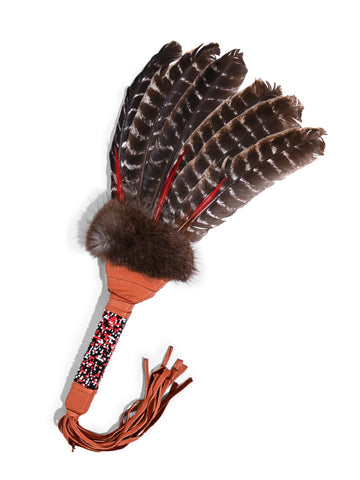 Sacred Prayer Feather Fan with Beaded Handle