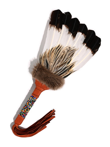 Sacred Prayer Feather Fan with Beaded Handle