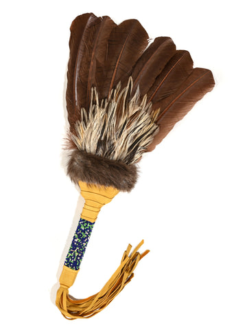 Sacred Prayer Feather Fan with Beaded Handle