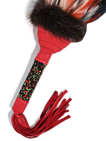 Sacred Prayer Feather Fan with Beaded Handle | si0572-Red