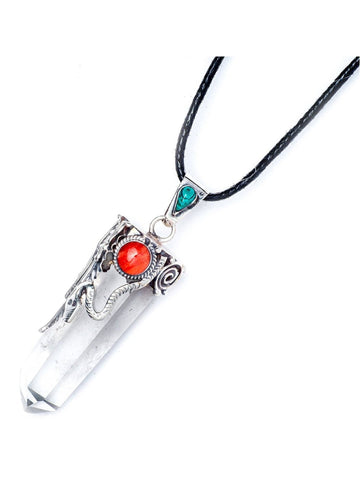 950 Peruvian Silver, Stone and Crystal Pendant Necklace - Serpent