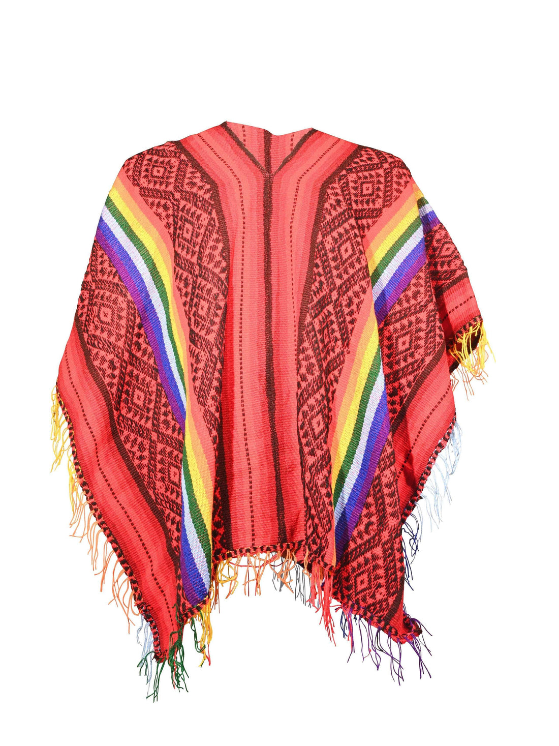 Peruvian Traditional Wool Blend Poncho - Red/Black/Rainbow | txp11-007 ...