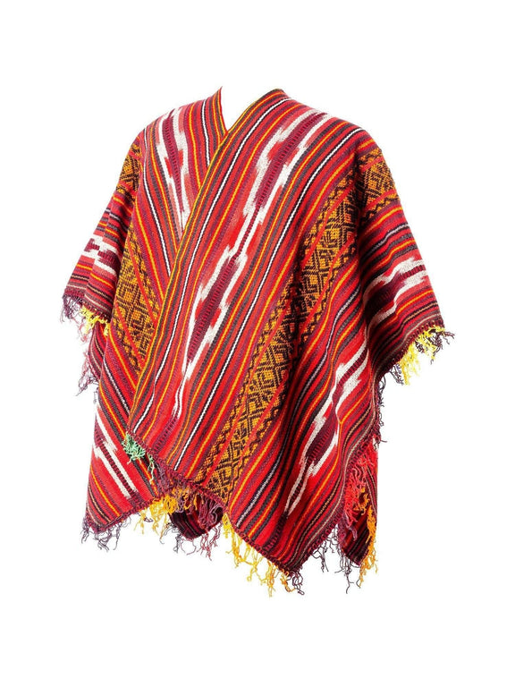 Peruvian Traditional Wool Poncho - Red Chakana | txp0112 | Shamans Market